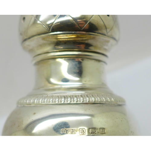 871 - A silver shaker, Birmingham 1926, 134g, a/f, creased at the stem