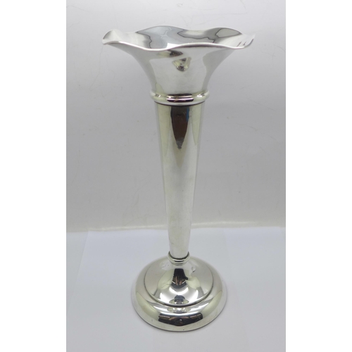 875 - A silver specimen vase, 22cm, a/f, creased at the stem, some dents