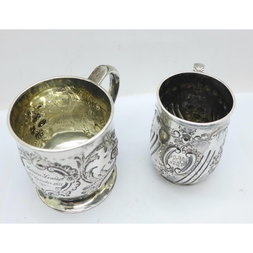 883 - A silver Mappin & Webb christening cup, with inscription on the base dated 1902, 136g, and one other... 