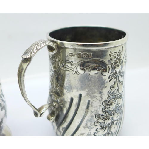 883 - A silver Mappin & Webb christening cup, with inscription on the base dated 1902, 136g, and one other... 