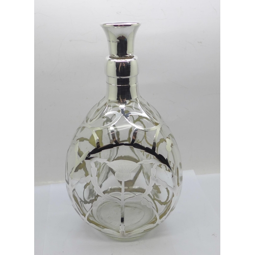 885 - A Haig whisky silver overlaid Dimple bottle, Masonic lodge Harmony 288, the stopper hallmarked Birmi... 