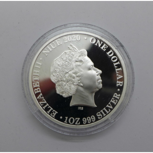 890 - A 2020 Queen Elizabeth II Long May She Reign 1oz 999 silver proof coin, issued by Niue, limited edit... 