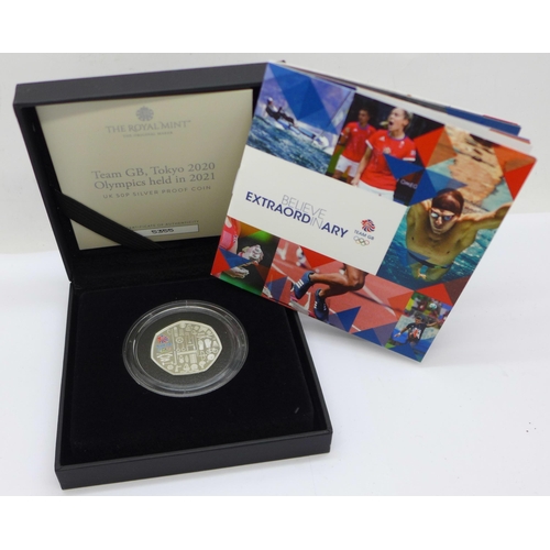 894 - The Royal Mint Team GB Tokyo 2020 Olympics held in 2021 UK 50p silver proof coin, with certificate n... 