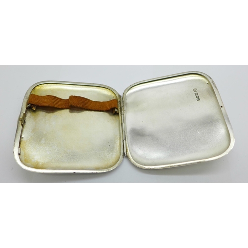 914 - A Sampson Mordan silver cigarette case, London 1912, 8.5cm x 8.5cm x 1cm, 96.9g