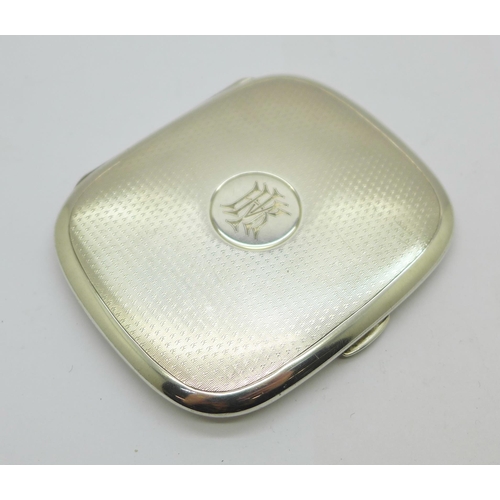 915 - A Sampson Mordan engine turned silver cigarette case, London 1911, 8.5cm x 7.5cm x 1cm, 82g