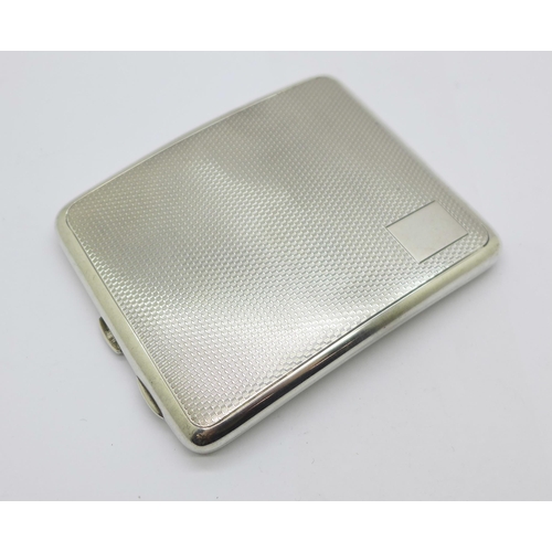 916 - A Sampson Mordan engine turned silver cigarette case, London 1928, blank cartouche, 10cm x 8cm x 1cm... 