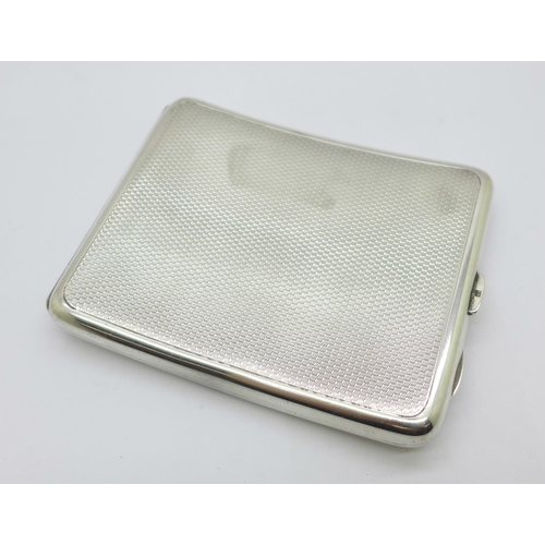 916 - A Sampson Mordan engine turned silver cigarette case, London 1928, blank cartouche, 10cm x 8cm x 1cm... 