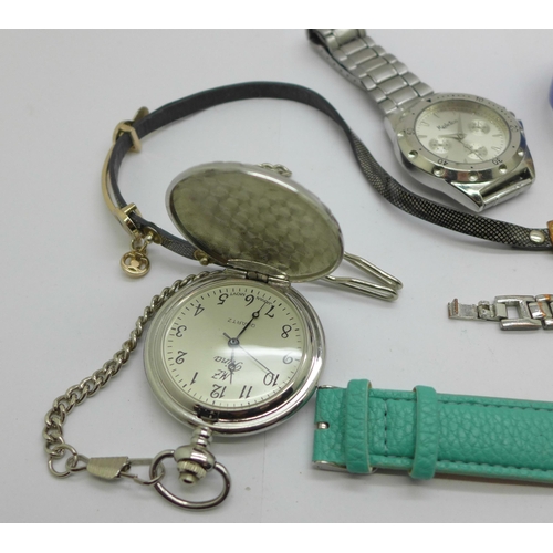 935 - Six fashion wristwatches and a pocket watch