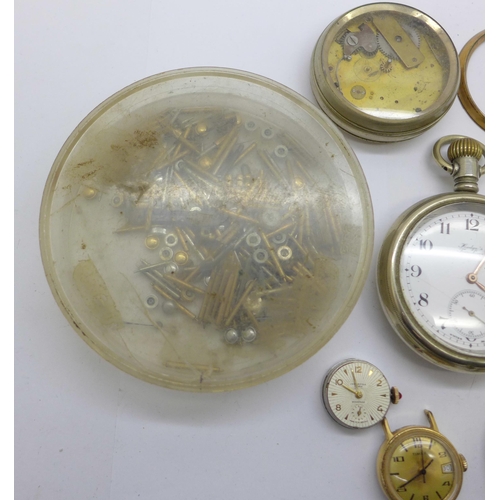 936 - Two pocket watches, one a/f, watch parts and movements