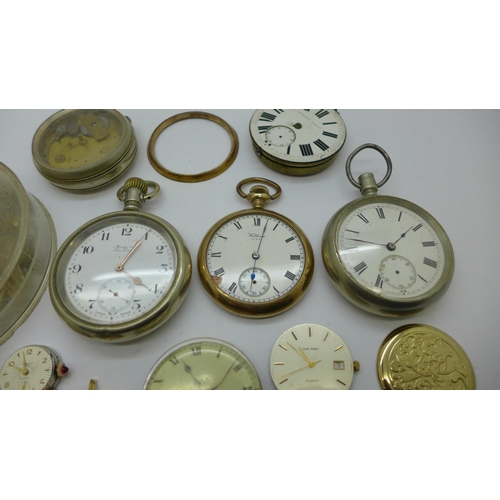 936 - Two pocket watches, one a/f, watch parts and movements