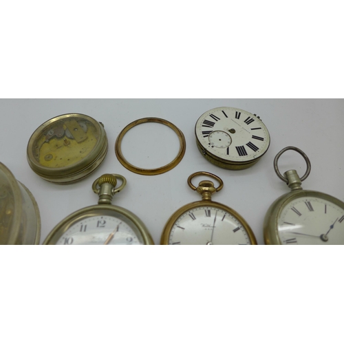 936 - Two pocket watches, one a/f, watch parts and movements