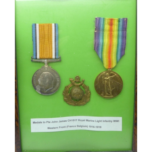 938 - A pair of WWI medals, to Pte. John James CH1517 Royal Marine Light Infantry and a French Croix de Gu... 