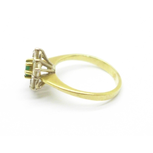 973 - A 9ct gold, green and white stone flower cluster ring, 2.5g, H