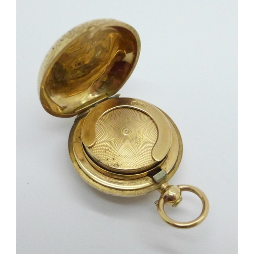 976 - A late Victorian 15ct gold sovereign holder, Birmingham 1898, 17.4g, one side with dent/crease