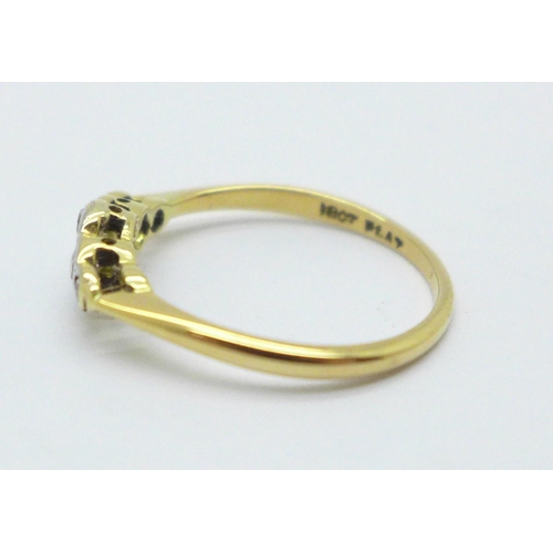 981 - A 1930's 18ct gold and platinum seven stone diamond ring, 2g, M