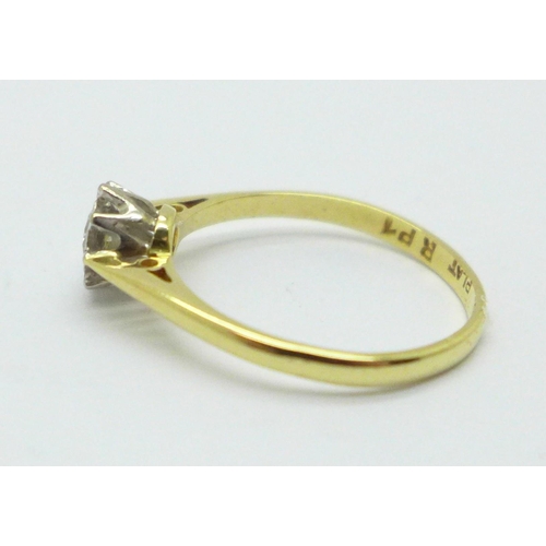 982 - An 18ct gold and platinum solitaire diamond ring, 1.8g, L