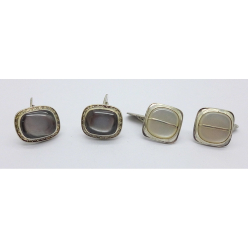 989 - Two pairs of silver cufflinks, 800 and 835