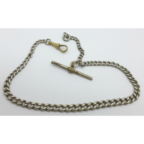 999 - A silver Albert chain, (base metal swivel and T-bar)