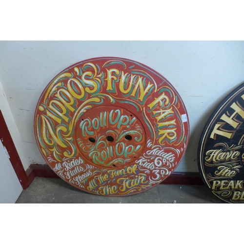 369 - A painted wooden fairground sign, Zippos Fun Fair