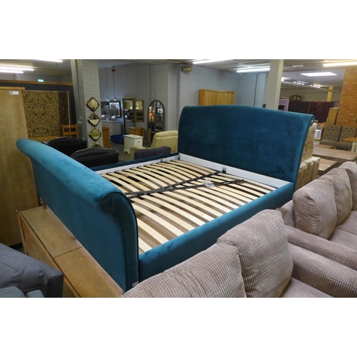 1557 - A teal blue upholstered superking bed frame