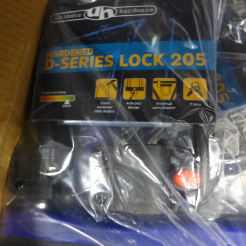 2093 - 10 x Ultimate Hardware hardened steel D-lock - carded & unused - RRP £19.99 each