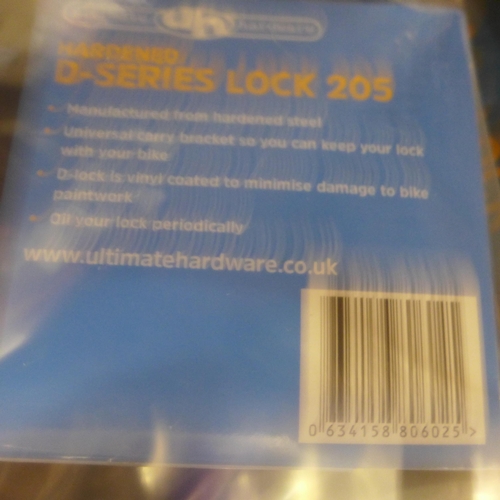 2093 - 10 x Ultimate Hardware hardened steel D-lock - carded & unused - RRP £19.99 each