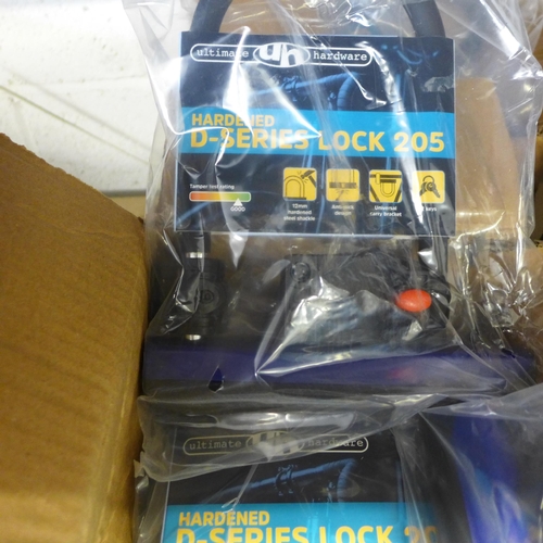 2093 - 10 x Ultimate Hardware hardened steel D-lock - carded & unused - RRP £19.99 each