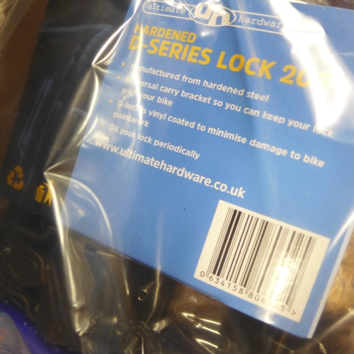 2093 - 10 x Ultimate Hardware hardened steel D-lock - carded & unused - RRP £19.99 each