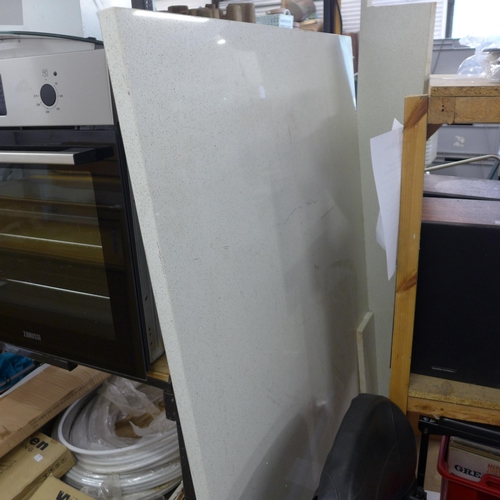 2235 - Very large polished white and grey granite island worktop with sills. worktop measures 1664mm x 1045... 