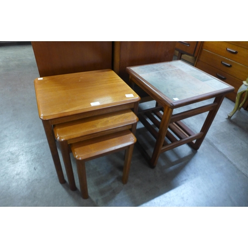 126 - A teak nest of tables and a teak and tiled top occasional table