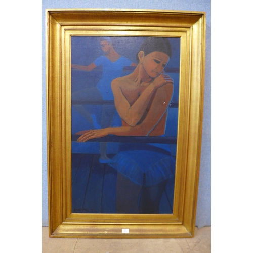 309 - Saint-Paul, modernist portrait of ballerinas, oil on board, dated 1970, framed