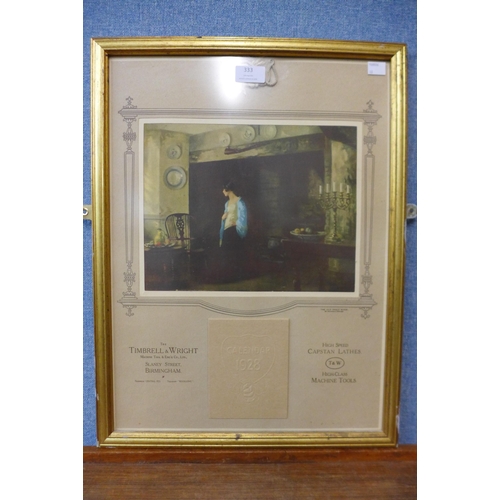 333 - A 1928 calendar print, The Old Ingle Nook, Archibald Barnes, framed