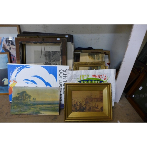 338 - A large quantity of assorted pictures and frames, etc.