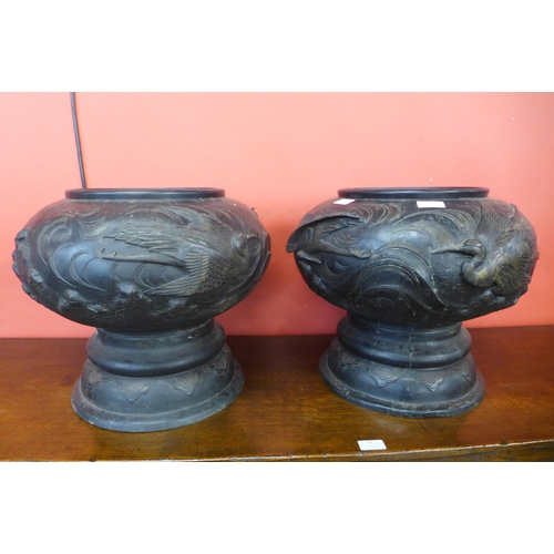 42 - A pair of large Japanese bronze koros, 36cms h