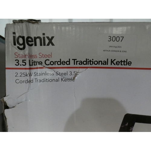 3007 - Igenix 3.5L corded traditional stainless steel kettle * This lot is subject to VAT