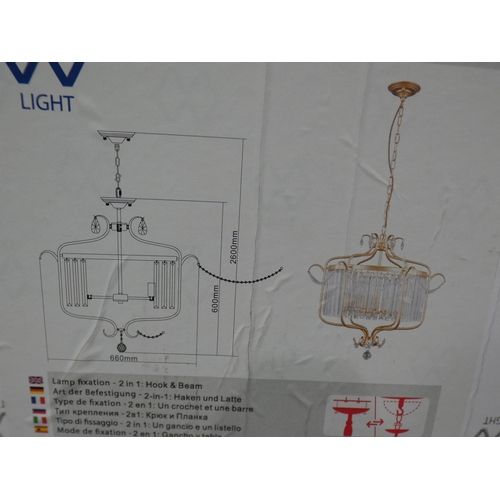 3015 - Gold metal and glass 6-light chandelier * This lot is subject to VAT