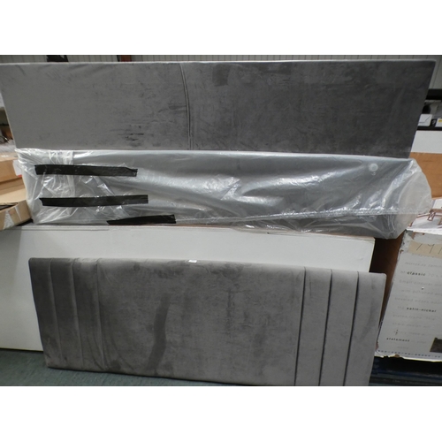 3046 - Grey velvet superking divan bed base with headboard * This lot is subject to VAT