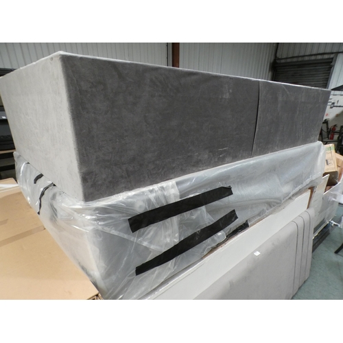 3046 - Grey velvet superking divan bed base with headboard * This lot is subject to VAT