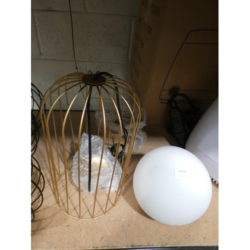 3109 - Glass and gold painted metal pendant light * This lot is subject to VAT