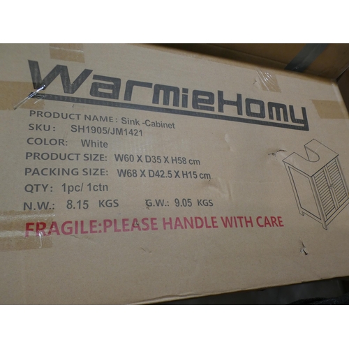 3149 - Warmiehomy white cabinet - 60cm x 35cm x 58cm * This lot is subject to VAT