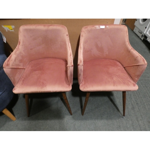 3155 - Pair of pink velvet low-back armchairs * This lot is subject to VAT