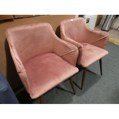 3155 - Pair of pink velvet low-back armchairs * This lot is subject to VAT