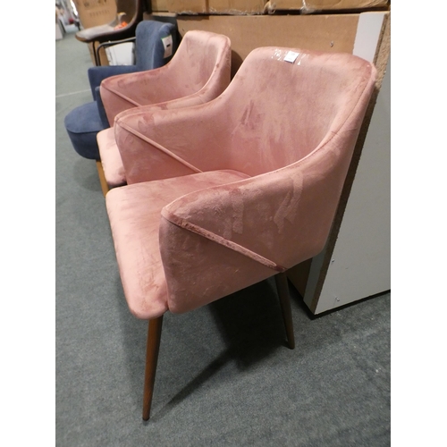 3155 - Pair of pink velvet low-back armchairs * This lot is subject to VAT