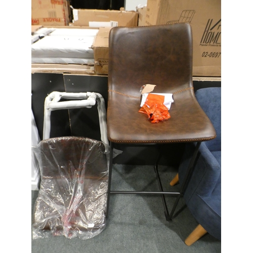 3157 - Pair of bar stools with brown leather effect low back seats * This lot is subject to VAT