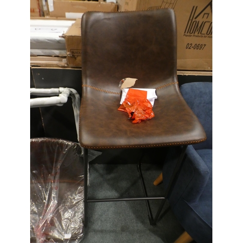 3157 - Pair of bar stools with brown leather effect low back seats * This lot is subject to VAT