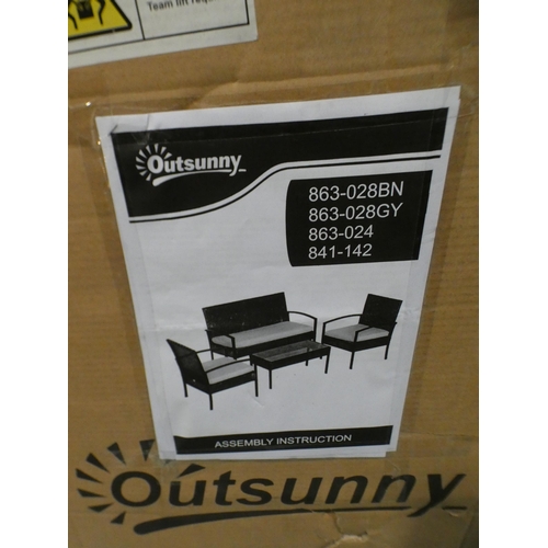 3159 - Four piece outdoor patio set, black rattan effect:- sofa, 2 chairs and coffee table * This lot is su... 