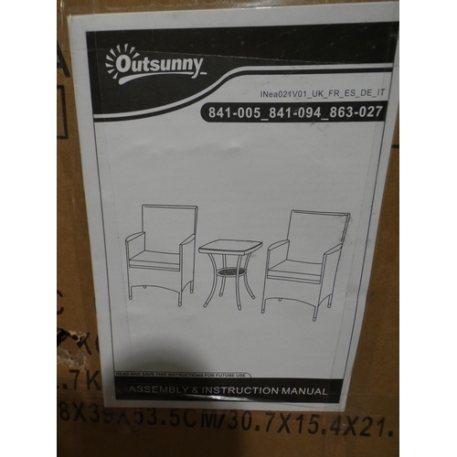 3160 - Three piece outdoor patio set, grey rattan effect:- 2 chairs and side table * This lot is subject to... 