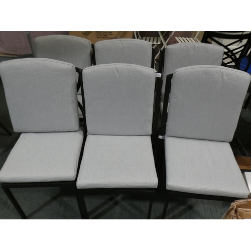 3194a - A set of 6 black aluminium garden chairs with grey cushions