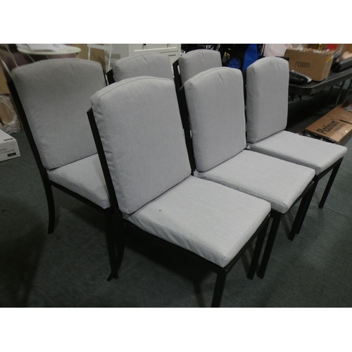 3194a - A set of 6 black aluminium garden chairs with grey cushions