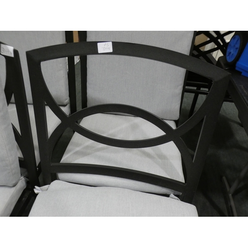 3194a - A set of 6 black aluminium garden chairs with grey cushions